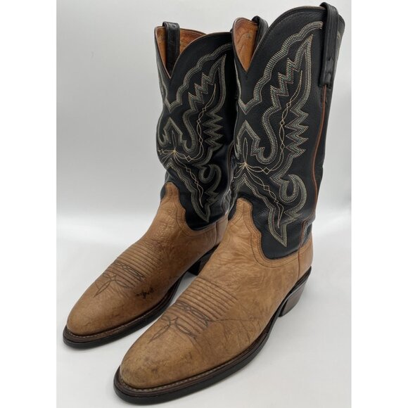 Lucchese 2000 Men’s Size 8D Black Tan Ostrich Leather Western Cowboy Boots - Picture 1 of 14